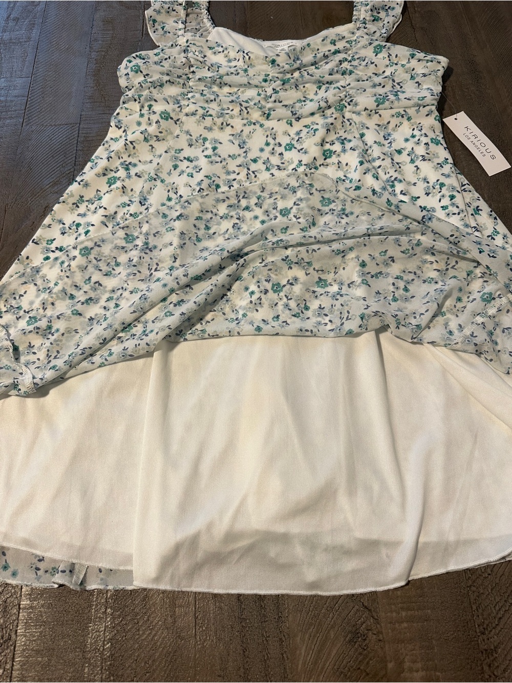 NWT Kirious Los Angeles Women’s White Floral Ruched Ruffle Mini Dress XL - Picture 6 of 11